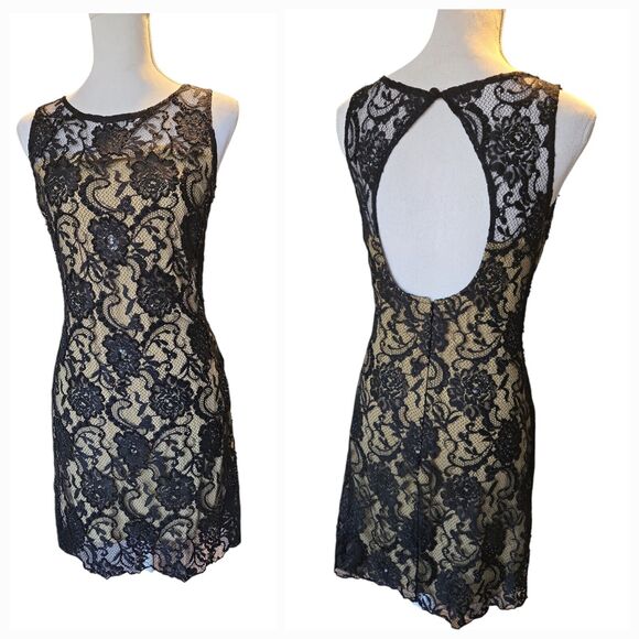 Hunza G Black Cocktail rare Dress Beaded Lace Open Back M Party Sophisticated - Picture 1 of 14